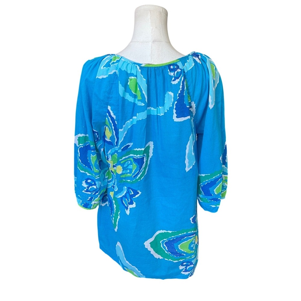 Old Navy Womens Floral Cotton Peasant‎ Top Size L 3/4 Sleeve Tropical Hawaiian - Picture 4 of 9